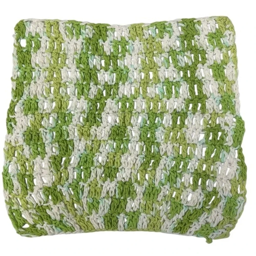 Set of Five Crocheted Homemade Dishcloths Lime Green Cushioning, Old Fashioned‎